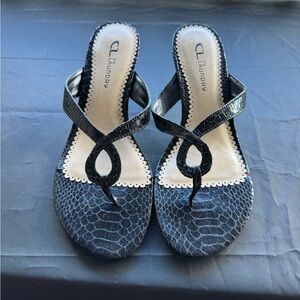 CHINESE LAUNDRY Jita Sandals Black Snakeskin Sz 8.5 Kitten Heels